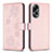 Leather Case Stands Flip Flowers Cover Holder BF1 for Oppo A98 5G Rose Gold