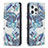 Leather Case Stands Flip Flowers Cover Holder for Apple iPhone 13 Pro Blue