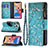 Leather Case Stands Flip Flowers Cover Holder for Apple iPhone 13 Pro Cyan