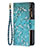 Leather Case Stands Flip Flowers Cover Holder for Apple iPhone 13 Pro Cyan