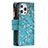 Leather Case Stands Flip Flowers Cover Holder for Apple iPhone 13 Pro Cyan