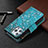 Leather Case Stands Flip Flowers Cover Holder for Apple iPhone 13 Pro Cyan