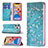 Leather Case Stands Flip Flowers Cover Holder for Apple iPhone 13 Pro Max Sky Blue