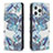 Leather Case Stands Flip Flowers Cover Holder for Apple iPhone 14 Pro Max Blue