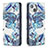 Leather Case Stands Flip Flowers Cover Holder for Apple iPhone 15 Blue