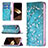 Leather Case Stands Flip Flowers Cover Holder for Apple iPhone 15 Cyan