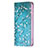 Leather Case Stands Flip Flowers Cover Holder for Apple iPhone 15 Cyan