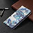 Leather Case Stands Flip Flowers Cover Holder for Apple iPhone 15 Plus Blue