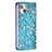 Leather Case Stands Flip Flowers Cover Holder for Apple iPhone 15 Plus Cyan