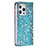 Leather Case Stands Flip Flowers Cover Holder for Apple iPhone 15 Pro Sky Blue