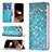 Leather Case Stands Flip Flowers Cover Holder for Apple iPhone 15 Pro Sky Blue