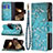 Leather Case Stands Flip Flowers Cover Holder for Apple iPhone 16 Pro Max Cyan