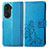 Leather Case Stands Flip Flowers Cover Holder for Huawei Honor 60 5G Blue