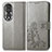 Leather Case Stands Flip Flowers Cover Holder for Huawei Honor 80 5G Gray