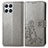 Leather Case Stands Flip Flowers Cover Holder for Huawei Honor X8 4G Gray