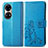 Leather Case Stands Flip Flowers Cover Holder for Huawei P50 Blue