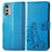 Leather Case Stands Flip Flowers Cover Holder for Motorola Moto E32 Blue