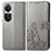 Leather Case Stands Flip Flowers Cover Holder for Oppo Reno10 Pro 5G Gray