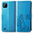 Leather Case Stands Flip Flowers Cover Holder for Realme C11 (2021) Blue