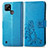 Leather Case Stands Flip Flowers Cover Holder for Realme C21 Blue