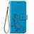 Leather Case Stands Flip Flowers Cover Holder for Samsung Galaxy A22 4G Blue
