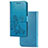 Leather Case Stands Flip Flowers Cover Holder for Samsung Galaxy A91 Blue