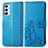 Leather Case Stands Flip Flowers Cover Holder for Samsung Galaxy F23 5G Blue