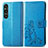 Leather Case Stands Flip Flowers Cover Holder for Sony Xperia 1 V Blue