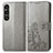 Leather Case Stands Flip Flowers Cover Holder for Sony Xperia 1 V Gray