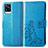 Leather Case Stands Flip Flowers Cover Holder for Vivo V20 (2021) Blue