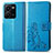 Leather Case Stands Flip Flowers Cover Holder for Vivo Y35 4G Blue