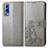 Leather Case Stands Flip Flowers Cover Holder for Vivo Y72 5G Gray