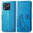 Leather Case Stands Flip Flowers Cover Holder for Xiaomi Redmi 10 Power Blue