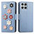 Leather Case Stands Flip Flowers Cover Holder S02D for Huawei Honor X8 4G Blue