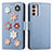 Leather Case Stands Flip Flowers Cover Holder S02D for Motorola Moto G42 Blue