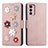 Leather Case Stands Flip Flowers Cover Holder S02D for Motorola Moto G42 Rose Gold