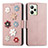 Leather Case Stands Flip Flowers Cover Holder S02D for Realme Narzo 50A Prime Rose Gold