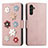 Leather Case Stands Flip Flowers Cover Holder S02D for Samsung Galaxy A04s