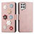 Leather Case Stands Flip Flowers Cover Holder S02D for Samsung Galaxy A22 4G Rose Gold