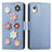 Leather Case Stands Flip Flowers Cover Holder S02D for Samsung Galaxy A22 5G SC-56B Blue