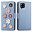 Leather Case Stands Flip Flowers Cover Holder S02D for Samsung Galaxy A42 5G Blue