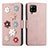 Leather Case Stands Flip Flowers Cover Holder S02D for Samsung Galaxy A42 5G Rose Gold