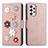 Leather Case Stands Flip Flowers Cover Holder S02D for Samsung Galaxy A52 4G Rose Gold