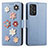Leather Case Stands Flip Flowers Cover Holder S02D for Samsung Galaxy A72 4G Blue