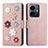 Leather Case Stands Flip Flowers Cover Holder S02D for Vivo iQOO Z6 Lite 5G Rose Gold