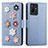Leather Case Stands Flip Flowers Cover Holder S02D for Vivo iQOO Z6x Blue