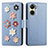 Leather Case Stands Flip Flowers Cover Holder S02D for Vivo Y02S Blue