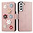 Leather Case Stands Flip Flowers Cover Holder S04D for Samsung Galaxy S21 5G Rose Gold