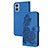 Leather Case Stands Flip Flowers Cover Holder Y01X for Motorola Moto E22 Blue