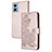 Leather Case Stands Flip Flowers Cover Holder Y01X for Motorola Moto E22 Rose Gold